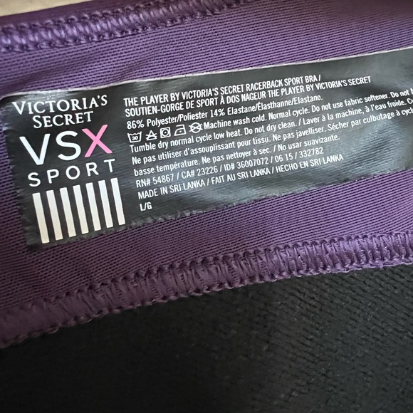 Purple VSX Sport Victoria’s Secret Player Sports Bra Sz LG Active Athletic - Picture 5 of 5
